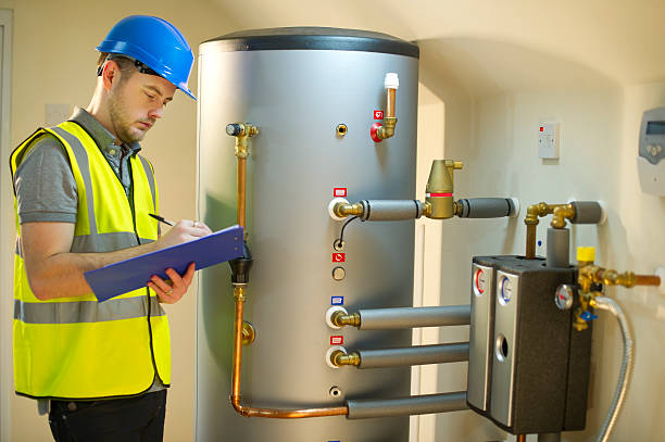 engineer checks solar thermal control panel