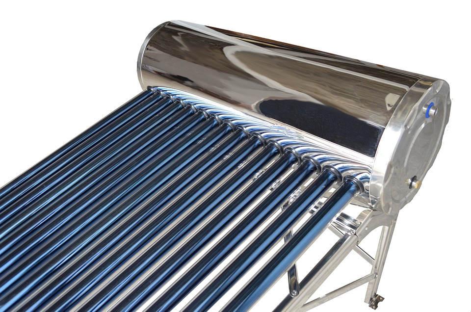 solar hot water tank and tubes close up