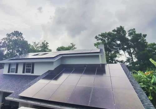 Aerial photo of solar electric panels installed on roof of property in Sky Lake Orlando, Florida